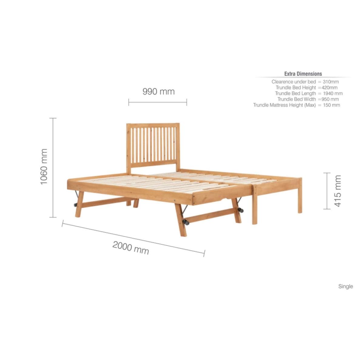 Buxton Wooden Pull Out Trundle Bed Frame - Natural – image 12
