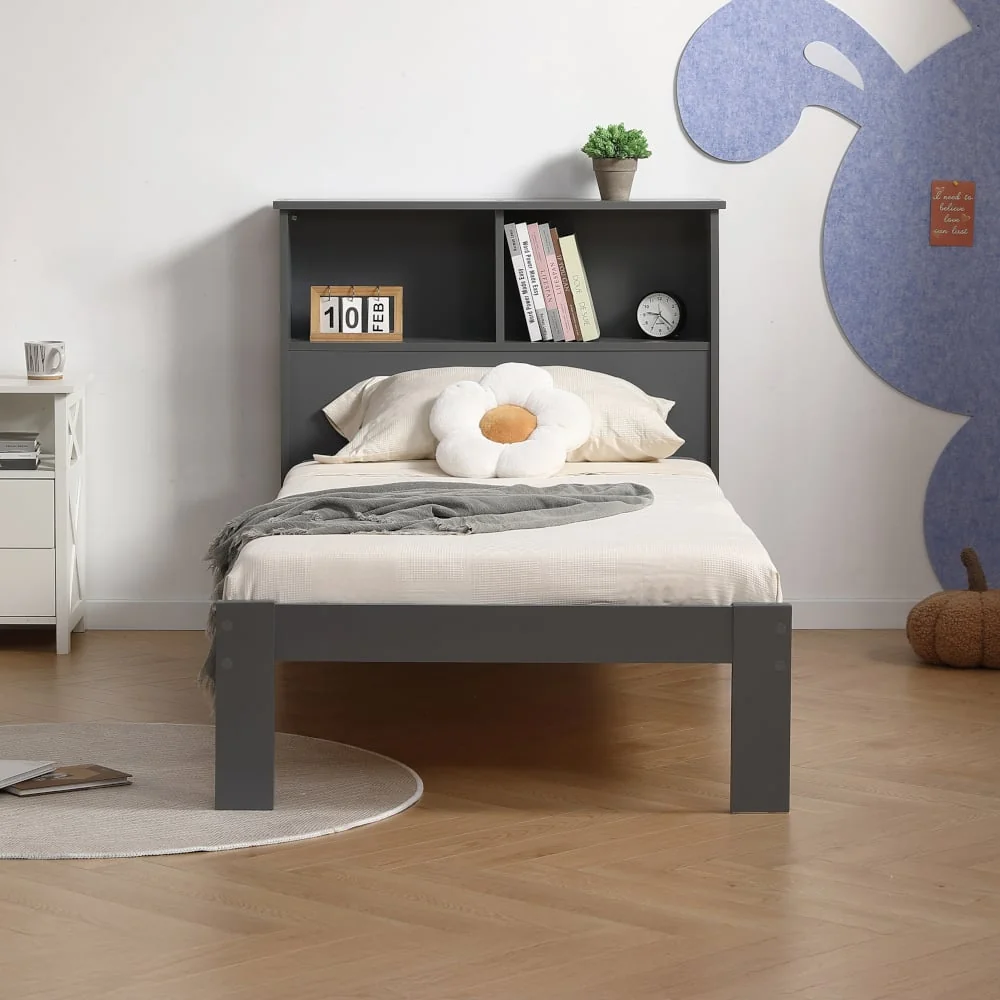 Easton - Single - Bookcase Bed - Grey - Wooden - 3ft - Happy Beds