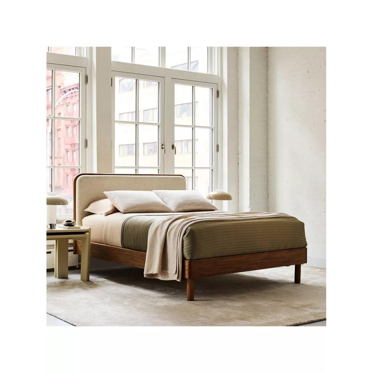 west elm Miles Wood & Upholstered Bed Frame, King Size, Twill Sand Toasted Oak – image 2