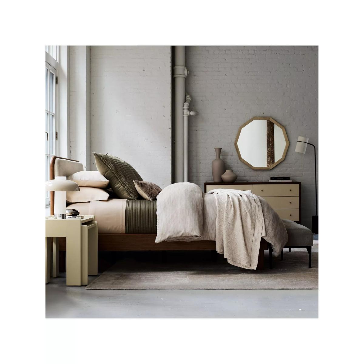 west elm Miles Wood & Upholstered Bed Frame, King Size, Twill Sand Toasted Oak – image 3