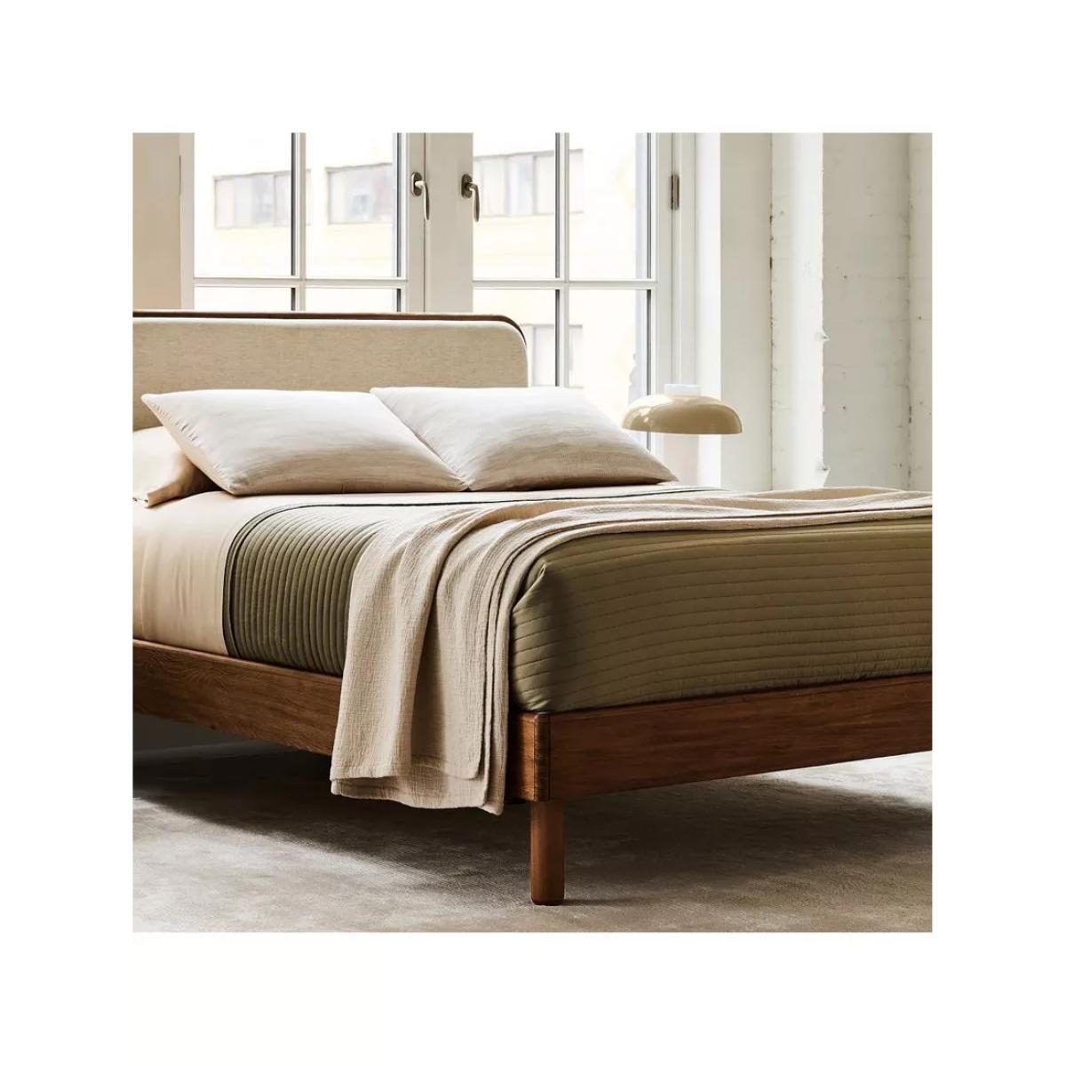 west elm Miles Wood & Upholstered Bed Frame, King Size, Twill Sand Toasted Oak – image 4