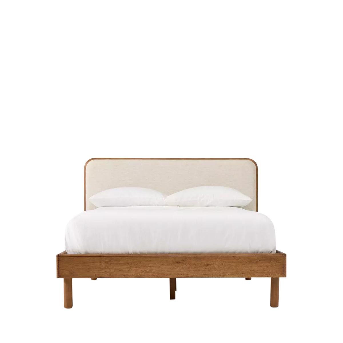 west elm Miles Wood & Upholstered Bed Frame, King Size, Twill Sand Toasted Oak – image 7