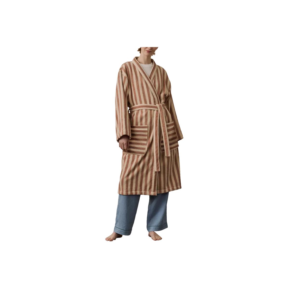 Piglet in Bed Pembroke Stripe Cotton Robe, Sandshell – image 1