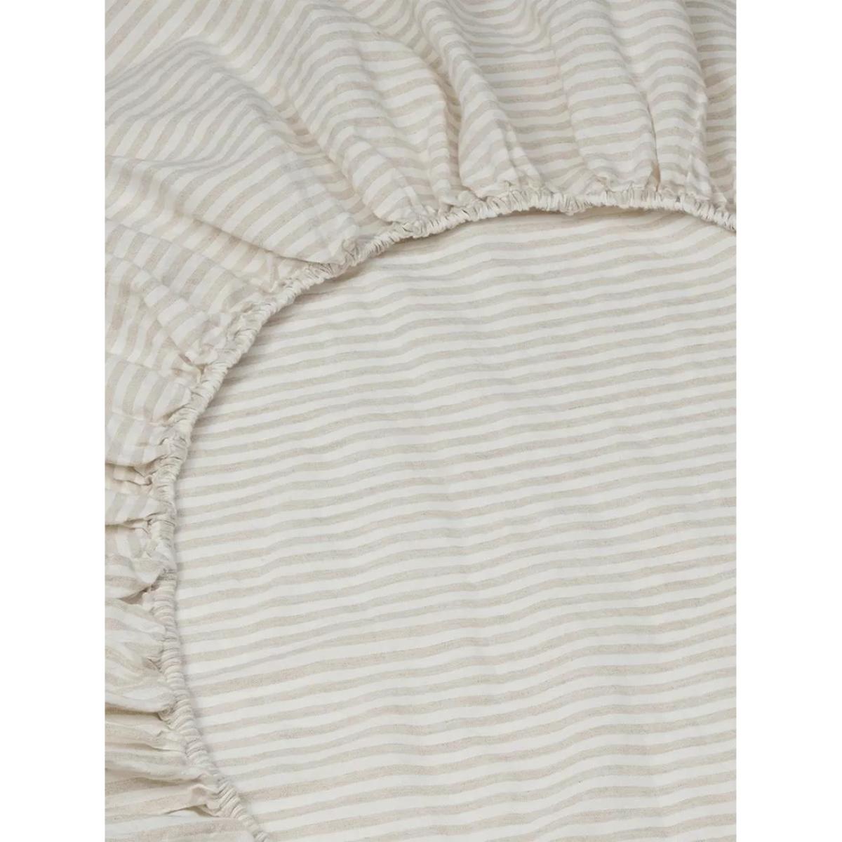 Piglet in Bed Oatmeal Stripe Linen Fitted Sheet – image 2