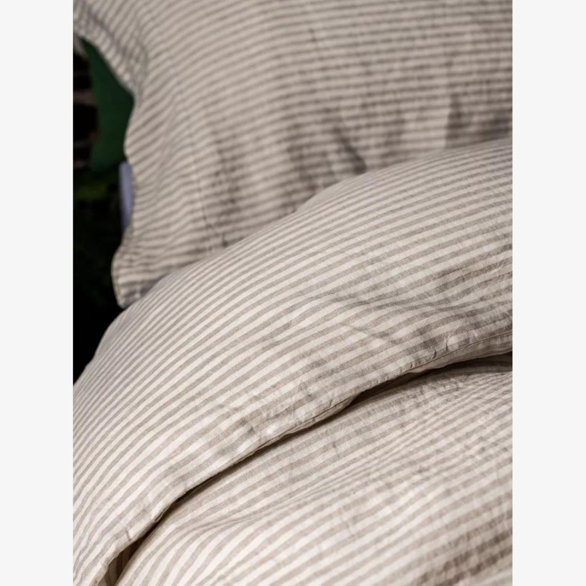 Piglet in Bed Oatmeal Stripe Linen Fitted Sheet – image 1