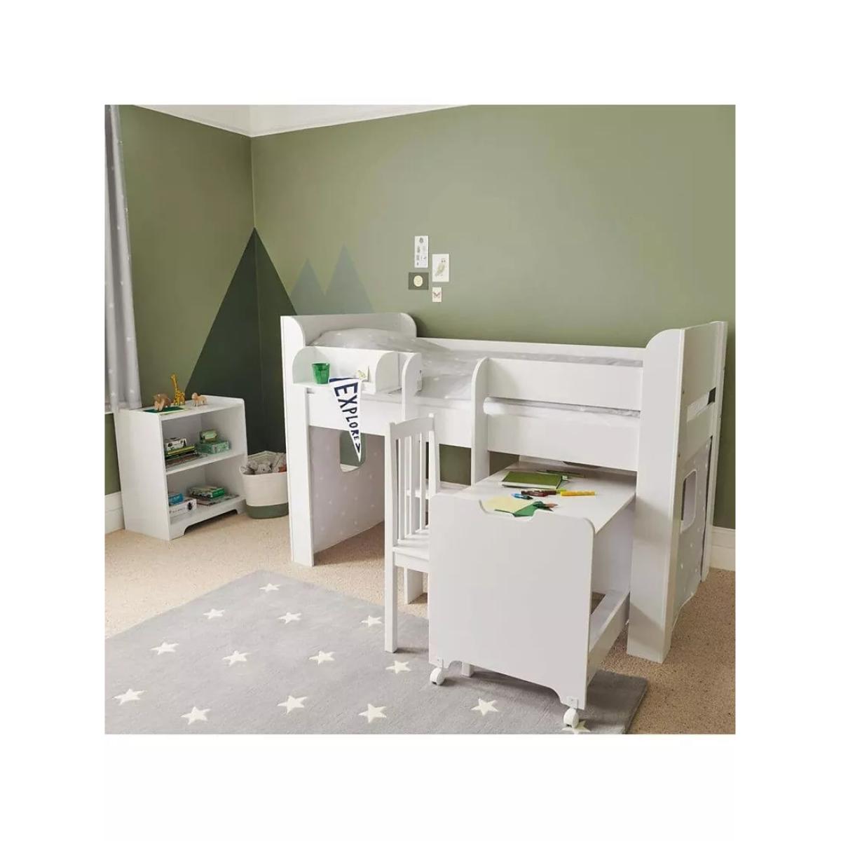 Great Little Trading Co Paddington Mid Sleeper Bed Frame with Stardust Bed Curtain, White/Grey – image 3