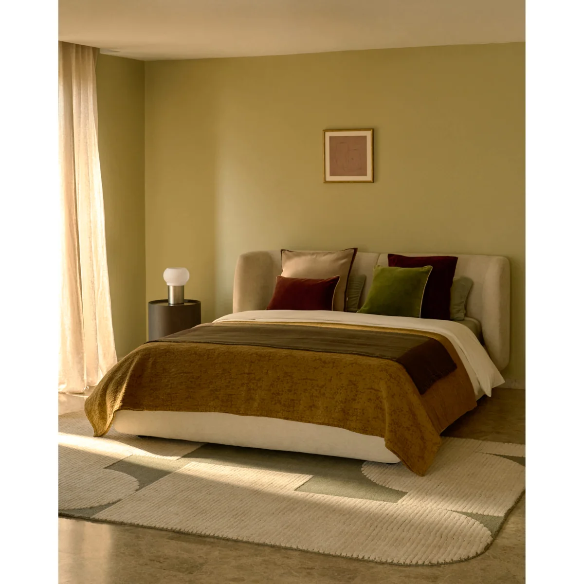 Nerla bed with removable covers and ottoman bed base in beige chenille for a 160 x 200 cm mattress – image 2
