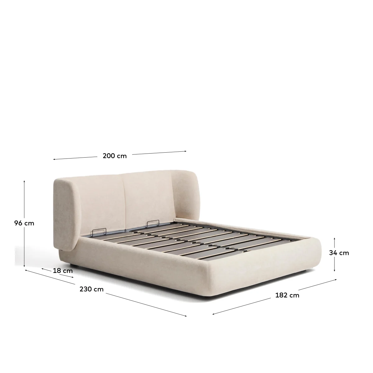 Nerla bed with removable covers and ottoman bed base in beige chenille for a 160 x 200 cm mattress – image 6