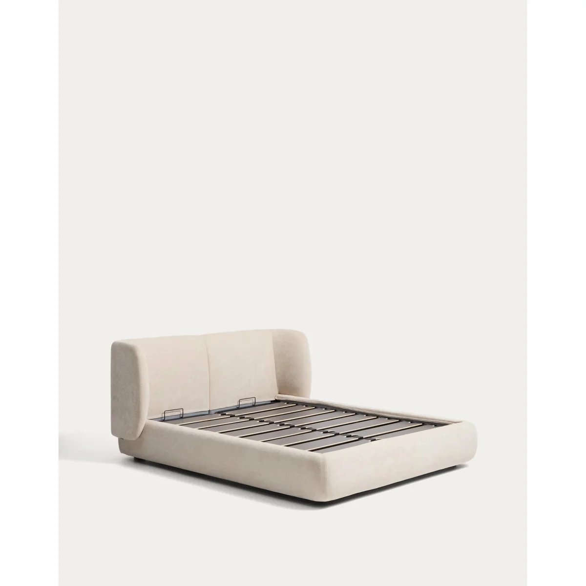 Nerla bed with removable covers and ottoman bed base in beige chenille for a 160 x 200 cm mattress – image 7