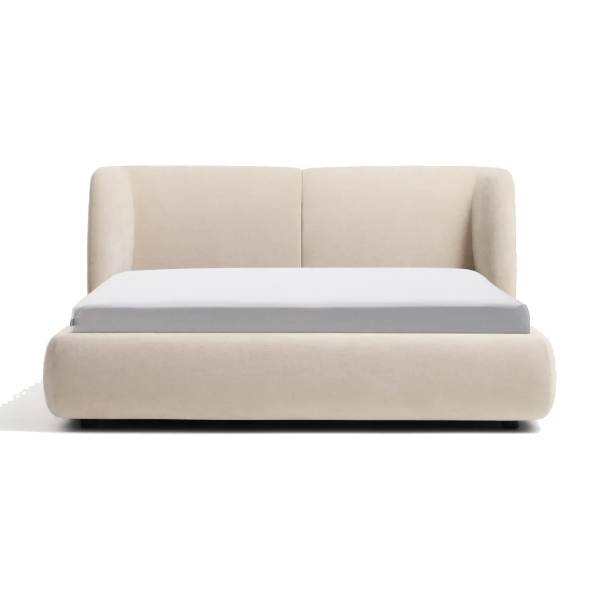 Nerla bed with removable covers and ottoman bed base in beige chenille for a 160 x 200 cm mattress – image 1