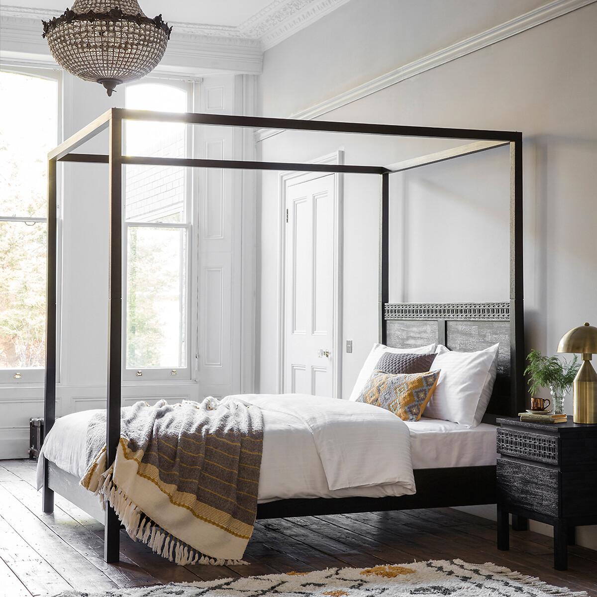 Barauni Boho Carved Wood Canopy Bed – image 3