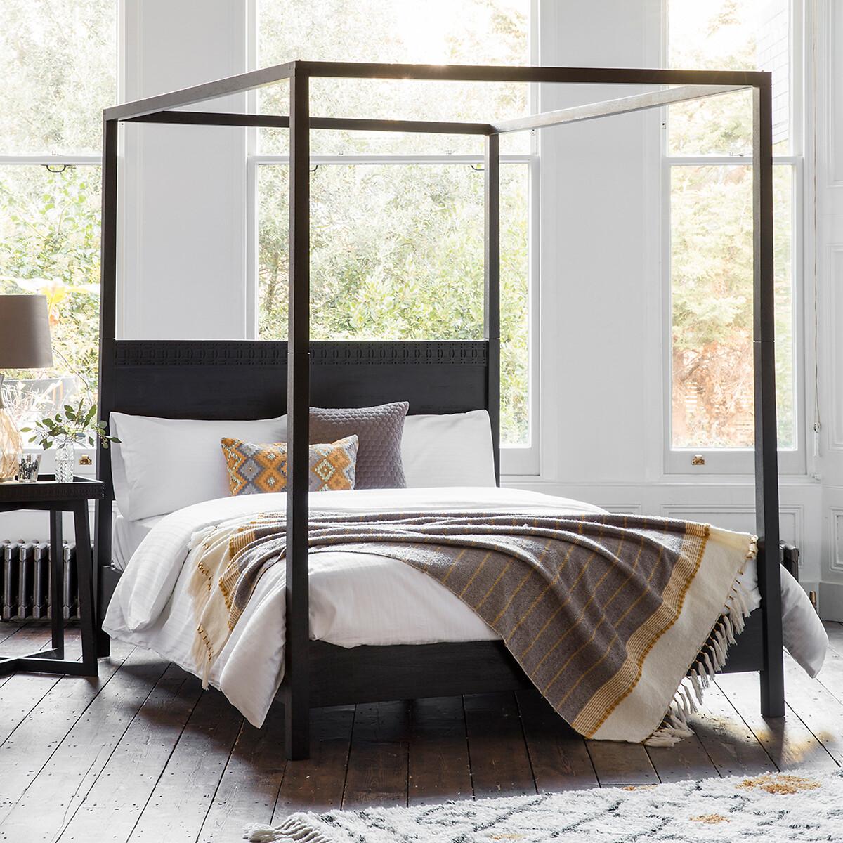Barauni Boho Carved Wood Canopy Bed – image 1