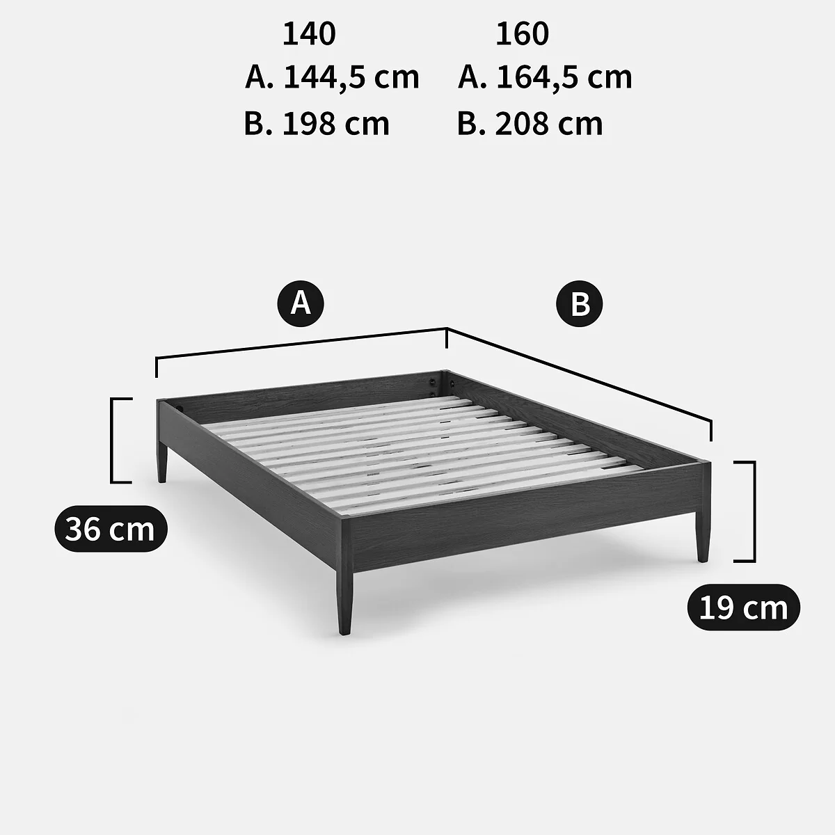 Madara Solid Oak and Walnut-Stained Veneer Bed with Bed Base – image 5