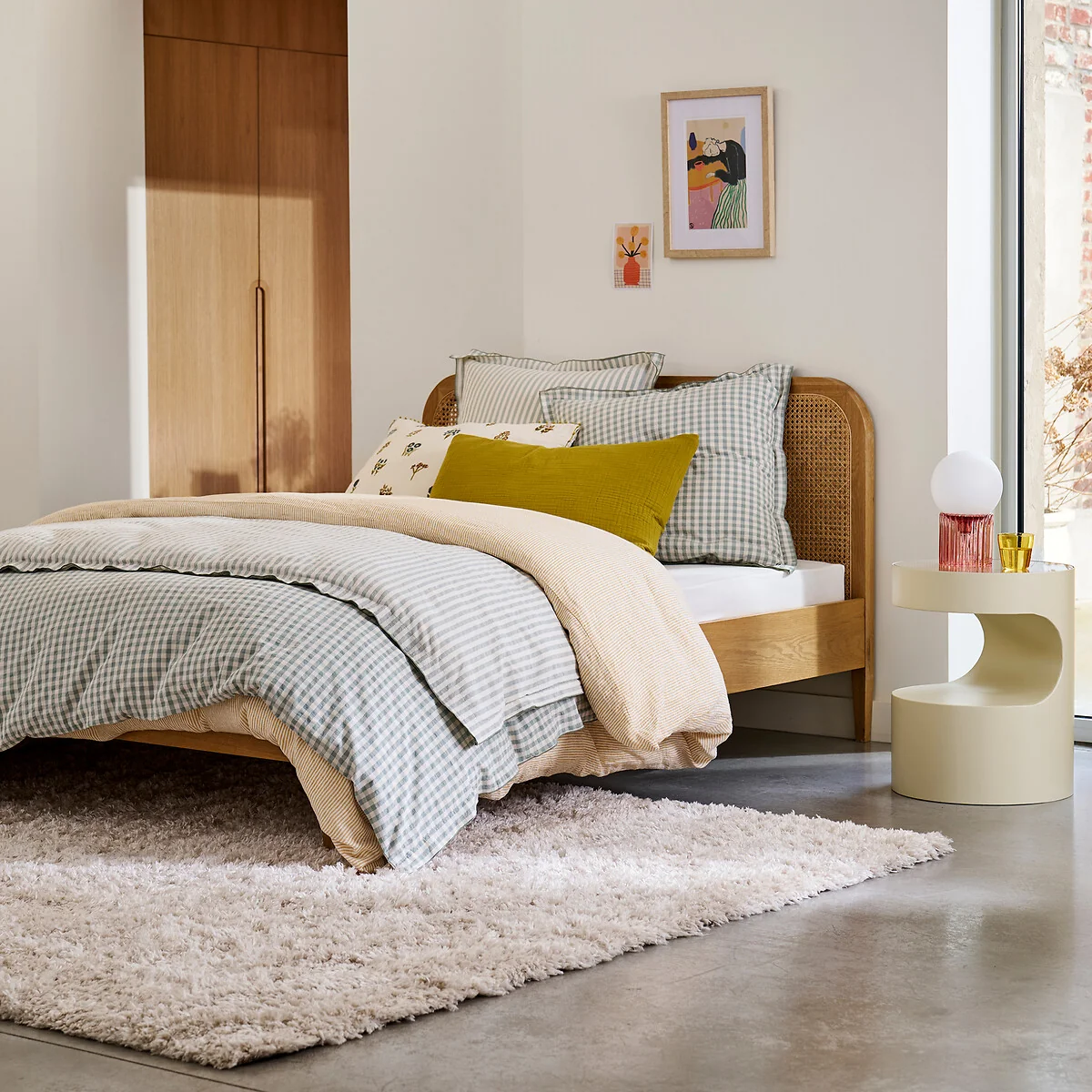 Madara Oak Veneer Rattan Cane Bed with Headboard and Bed Base – image 3