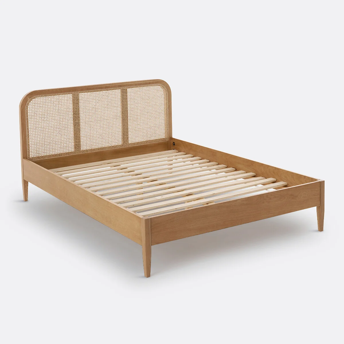 Madara Oak Veneer Rattan Cane Bed with Headboard and Bed Base – image 4