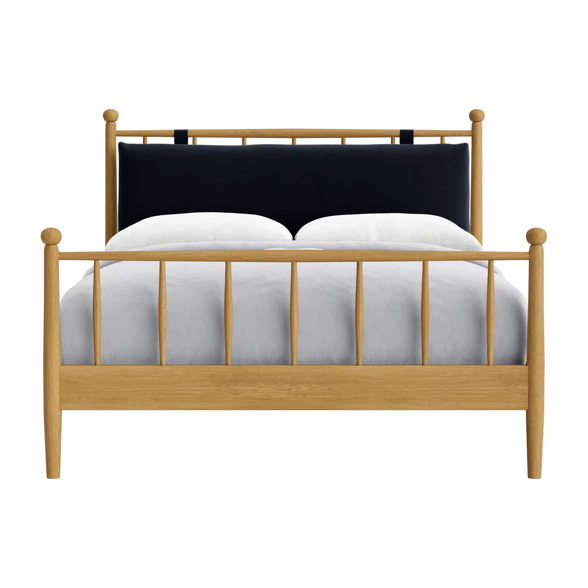 Poppins Bed, Double (Liquorice Blue Clever Velvet, Light Oak) – image 1