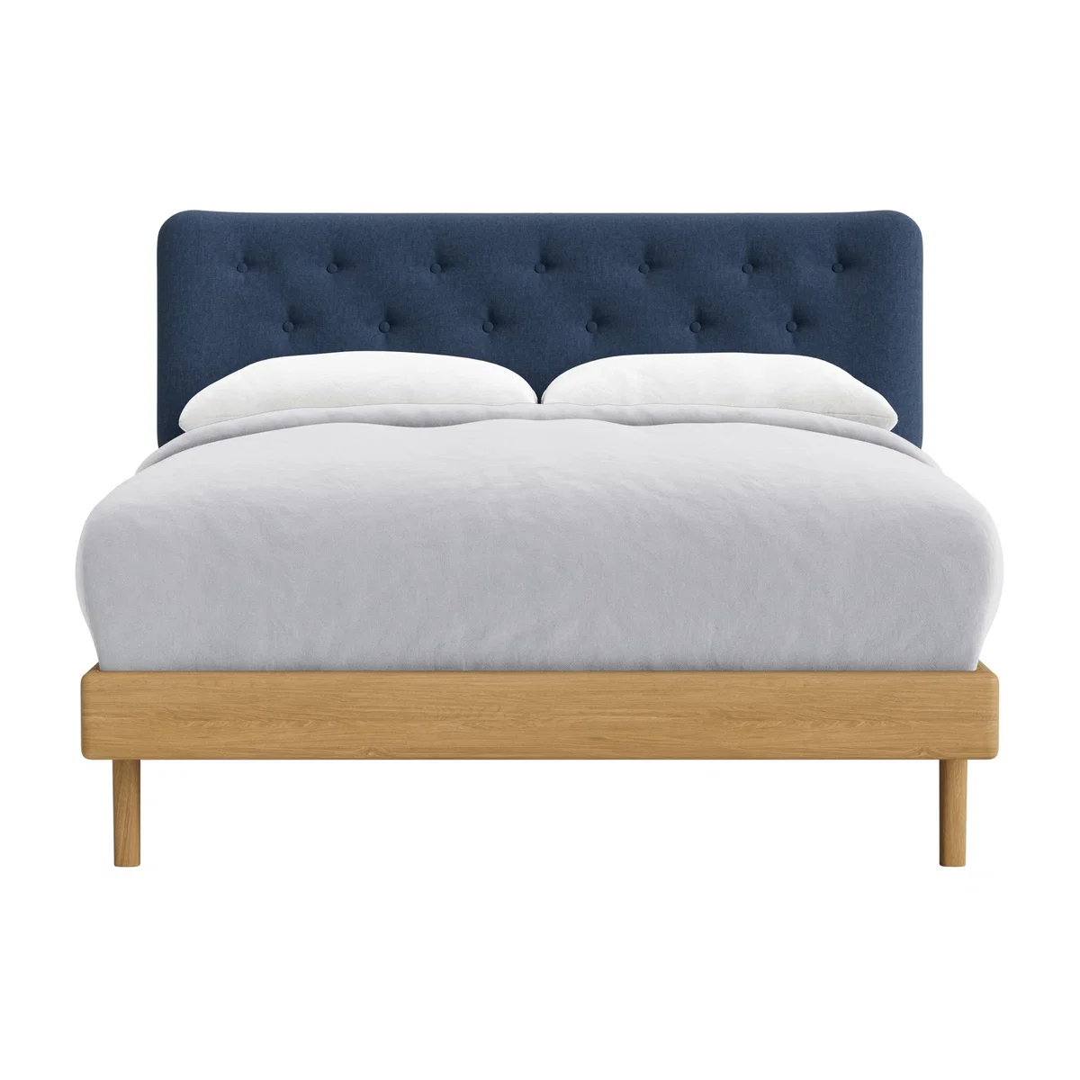 Double Dr Slow Bed in Light Oak in Cook Book Blue Clever Linen – image 1