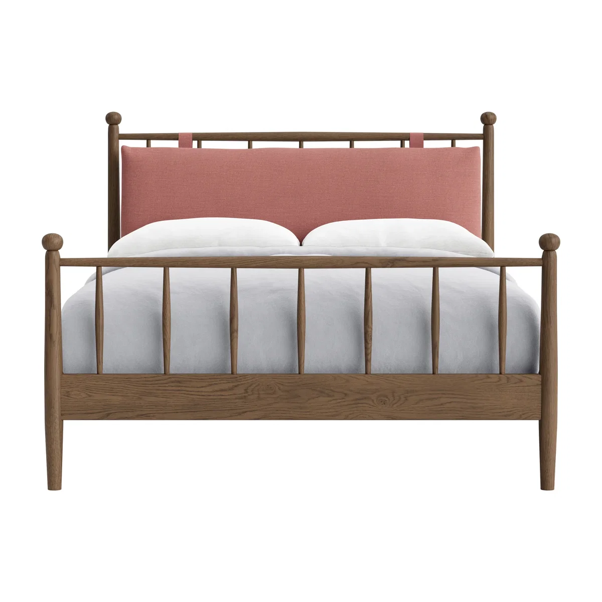 Poppins Bed, Double (Pudding Pink Clever Linen, Dark Oak) – image 1