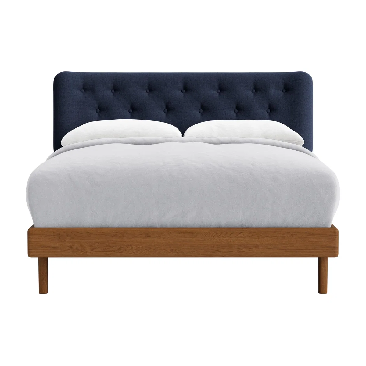 Double Dr Slow Bed in Warm Ash in Night Owl Blue Clever Woolly Fabric – image 1