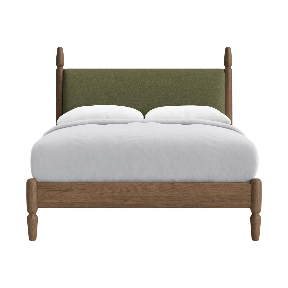 Double Pippi Bed in Dark Oak in Green Plumage Clever Slubby Linen – image 1
