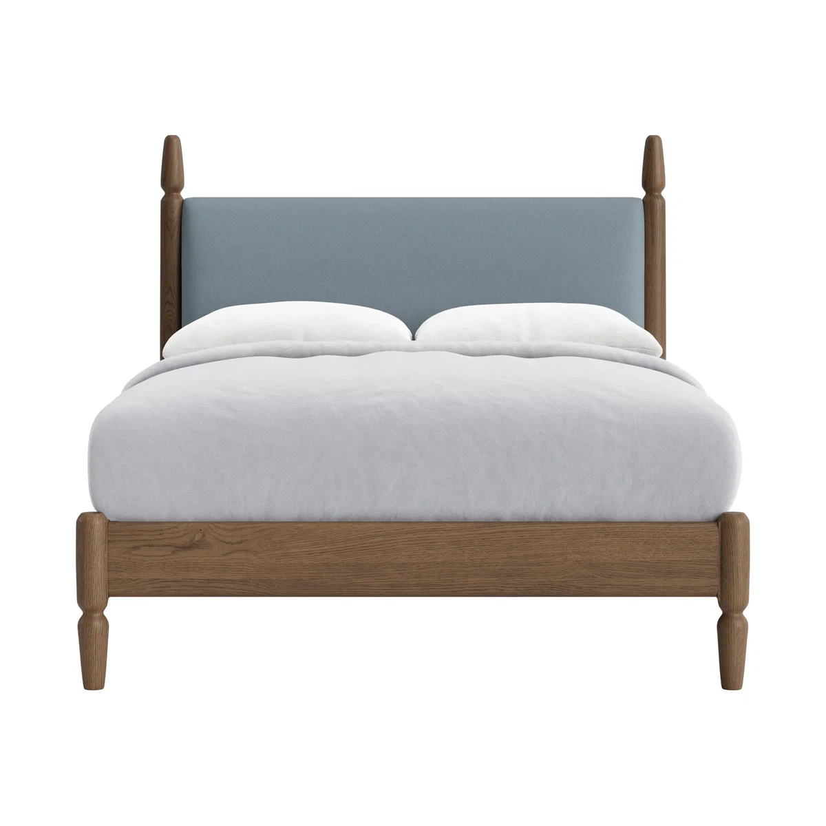 Double Pippi Bed in Dark Oak in Blue Dungarees Clever Linen – image 1