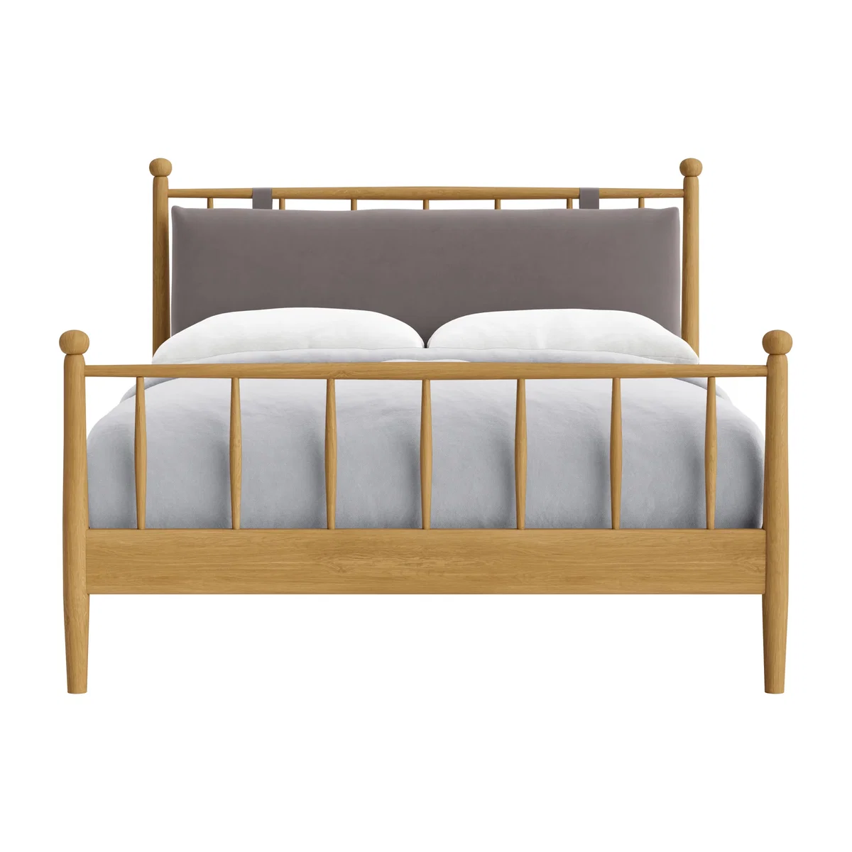 Poppins Bed, Double (Tarnished Silver Clever Velvet, Light Oak) – image 1