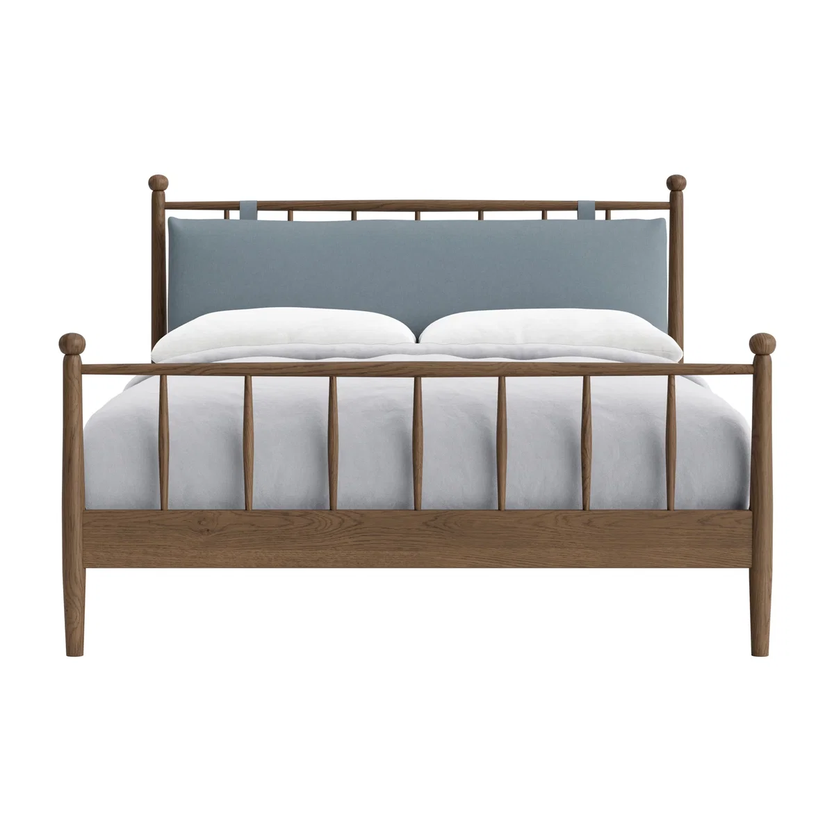 Poppins Bed, King (Blue Dungarees Clever Linen, Dark Oak) – image 1