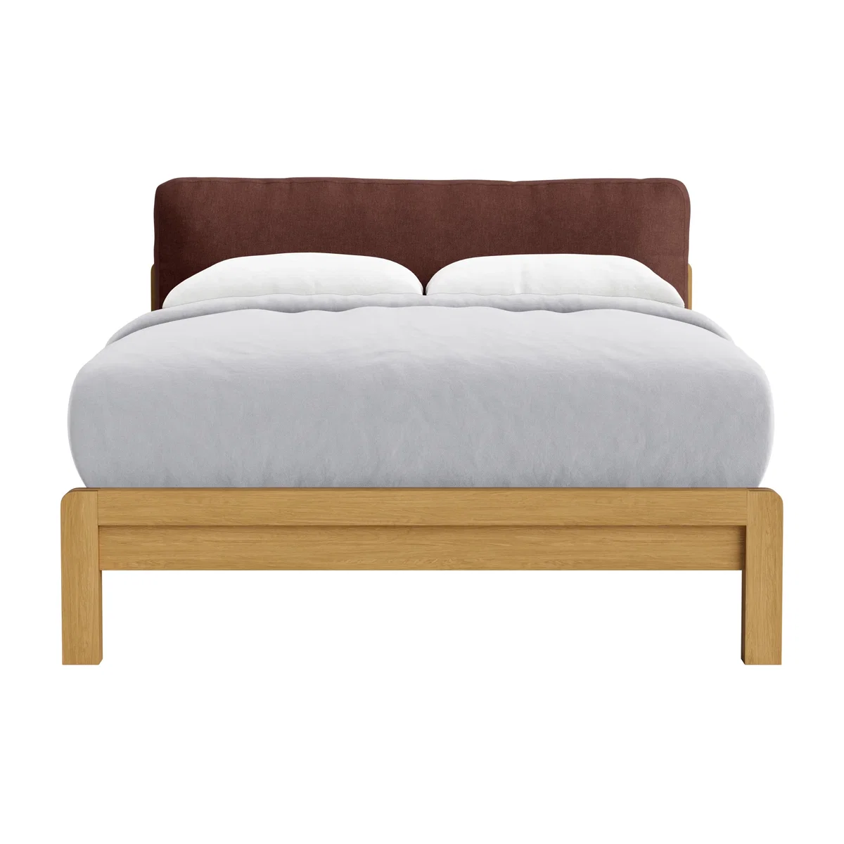 Slumberbatch Bed, Double (Mulberry Wine Clever Linen, Light Oak) – image 1