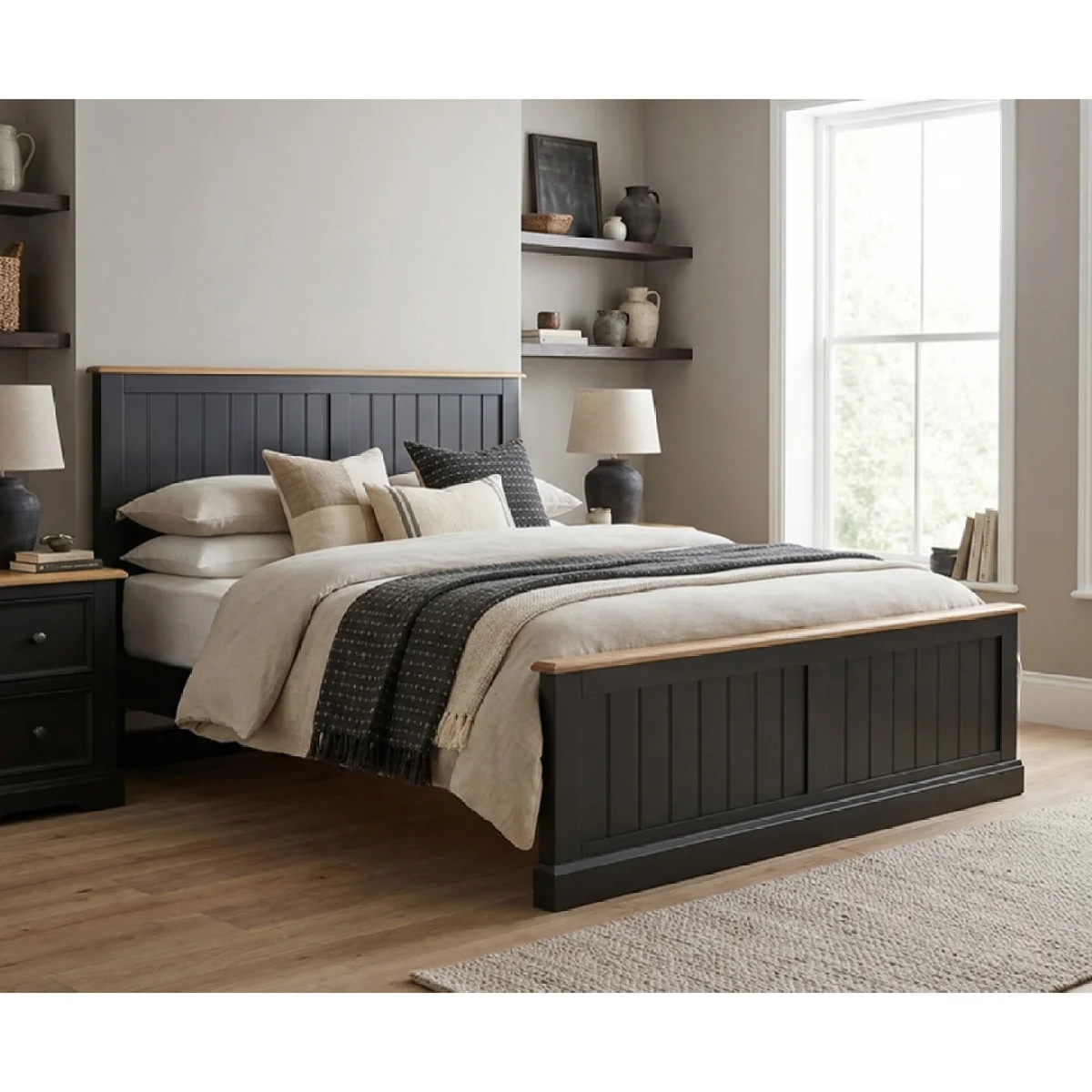 Charlton Oak and Black Painted Super King Bed – image 3