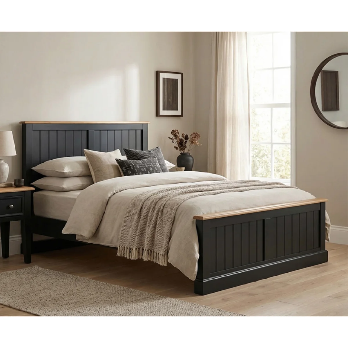 Charlton Oak and Black Painted King Size Bed – image 3