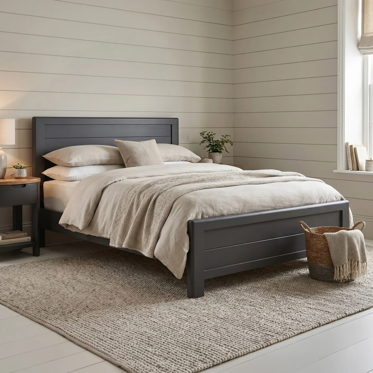 Bradwell Oak and Charcoal Painted Double Bed – image 1