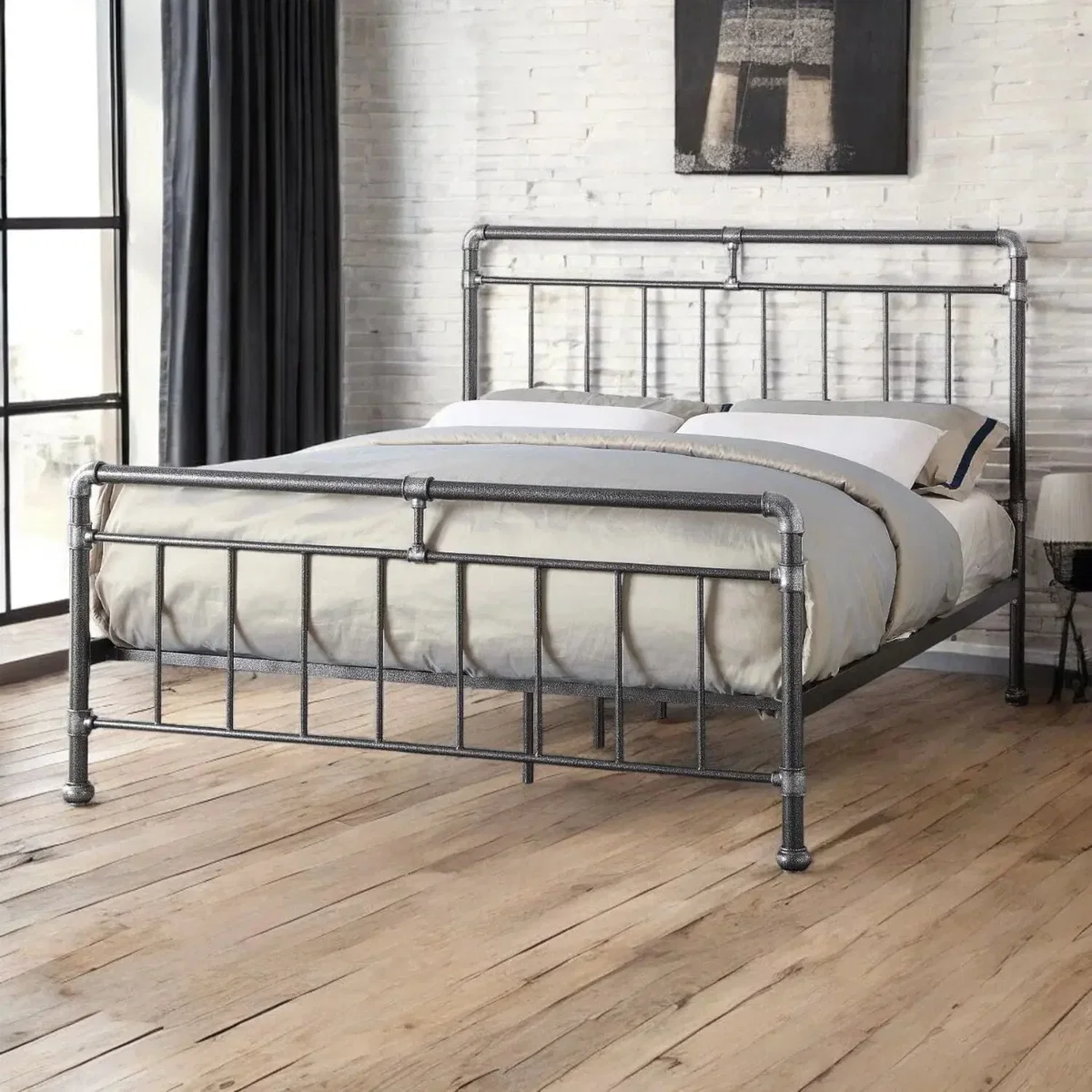 Fulham Scaffold Metal Bed Frame, Black / King 5ft - 150x200cm