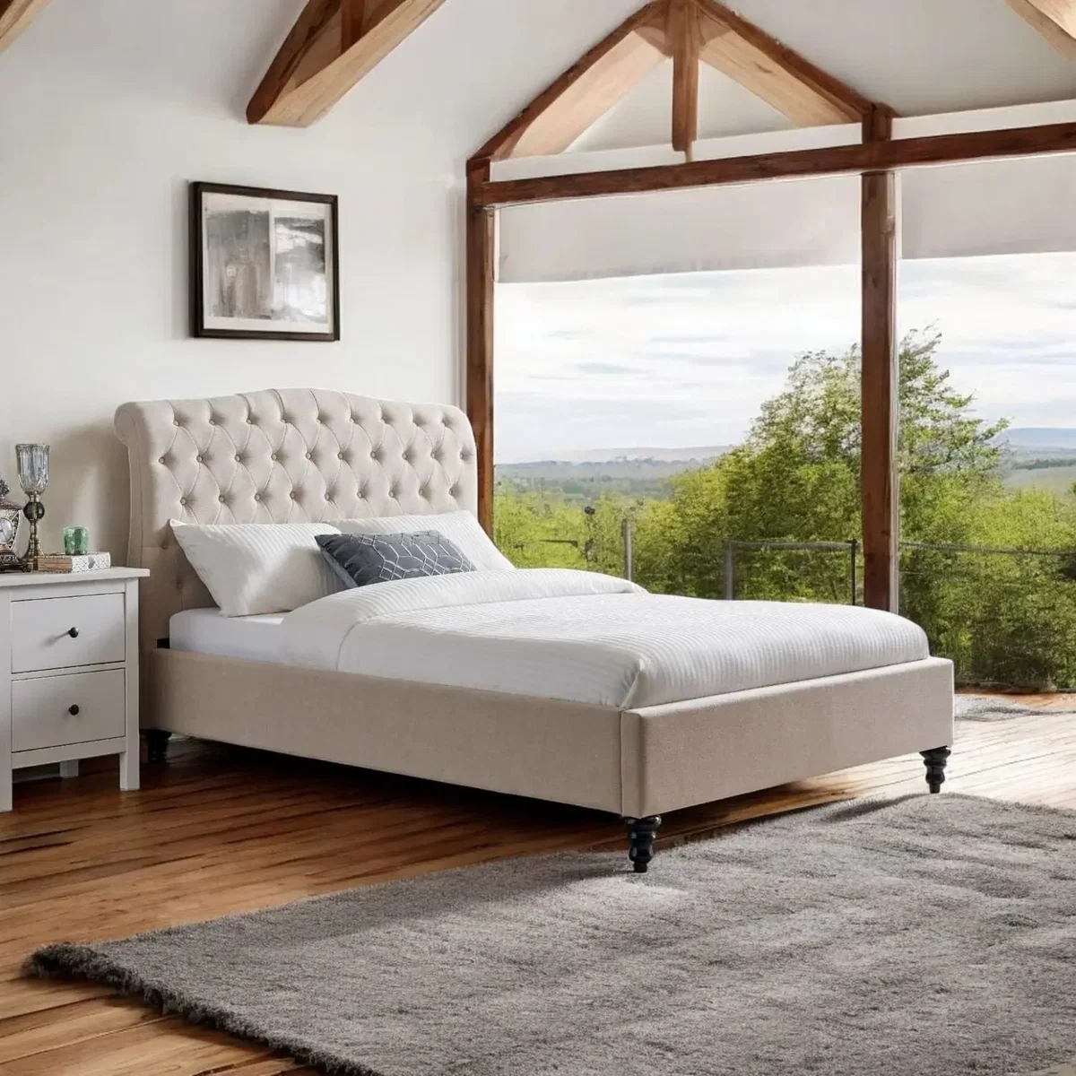 Disley Upholstered Bed Frame, Natural / King 5ft - 150x200cm