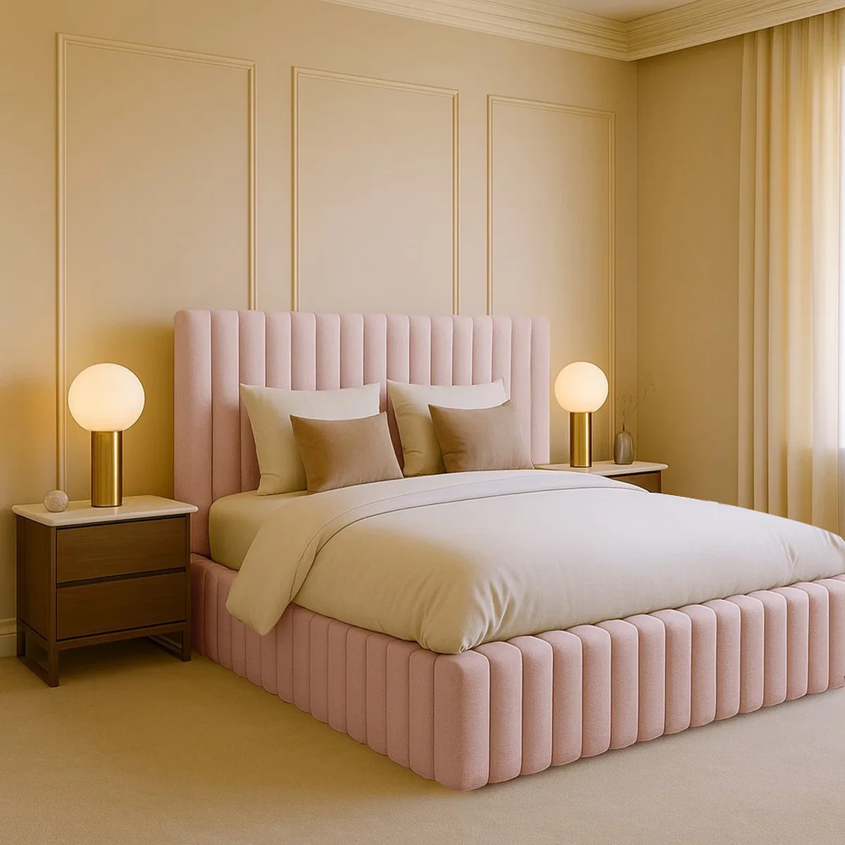 Plush Velvet Brantley Panel Bed Frame Double King Super King - Pink / Superking – image 1