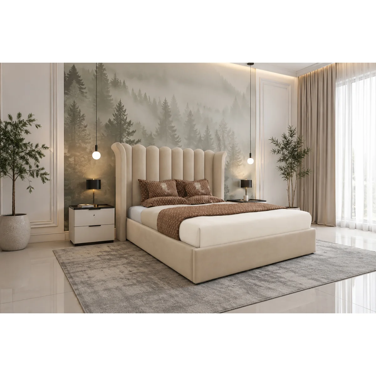 Luxury Lined Tild Wings with Padded Headboard Bed - Dark Grey / King – image 2
