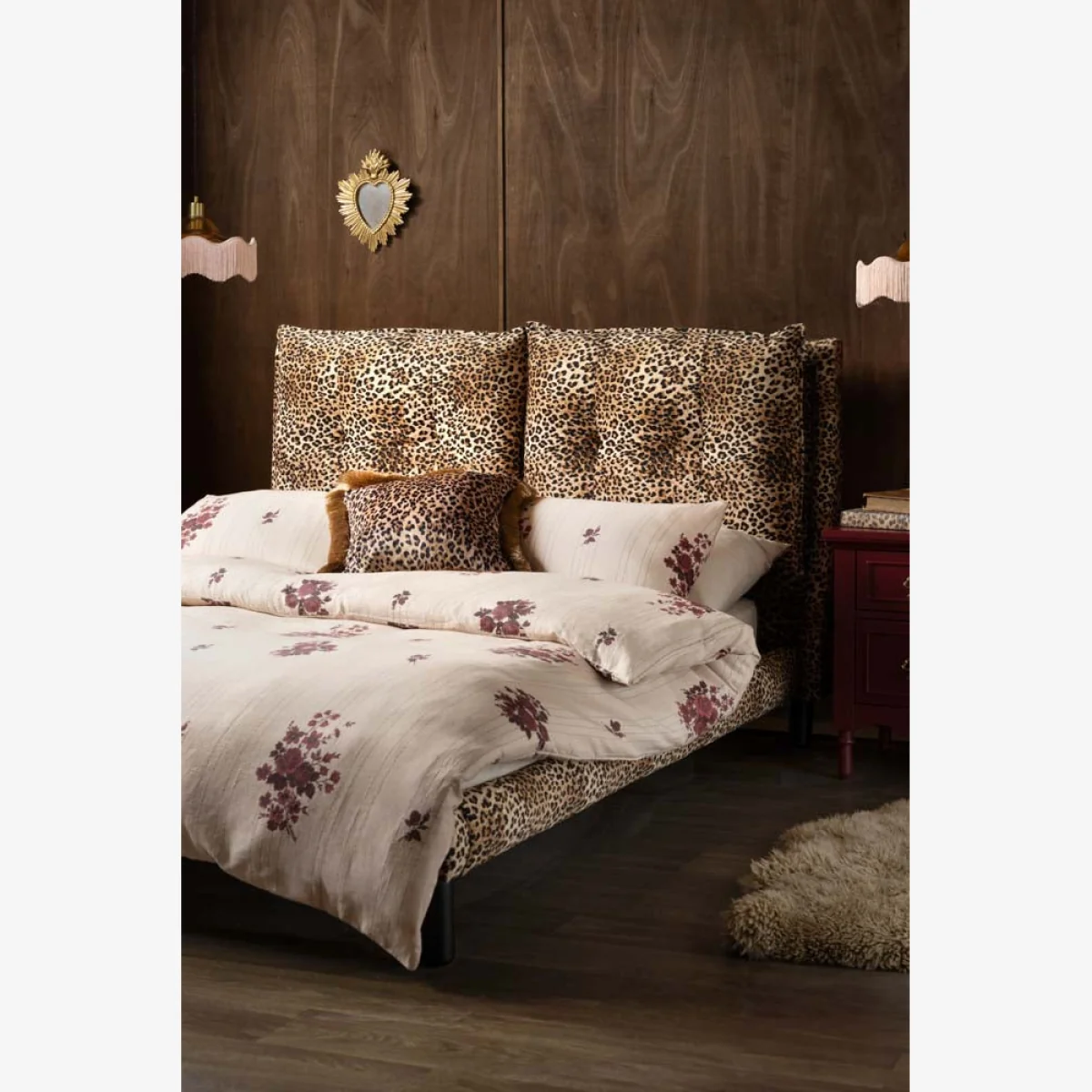 Lounge Lover Bed in Leopard Print Velvet - Available in 3 Sizes