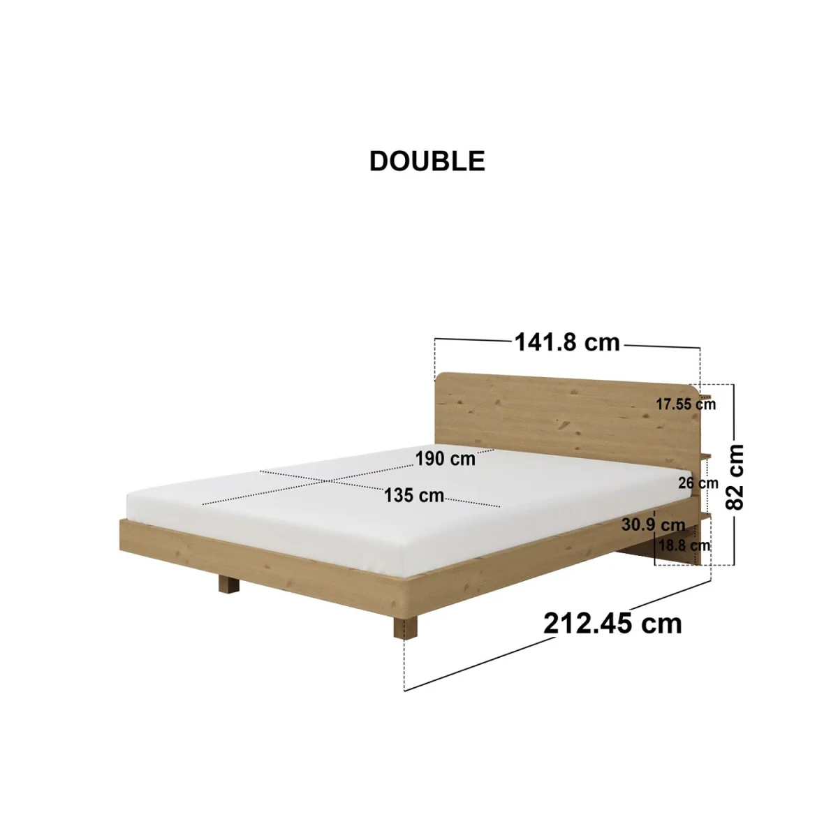 Noomi Demi Wooden Bed Frame with Headboard Storage Oak - Oak – image 4