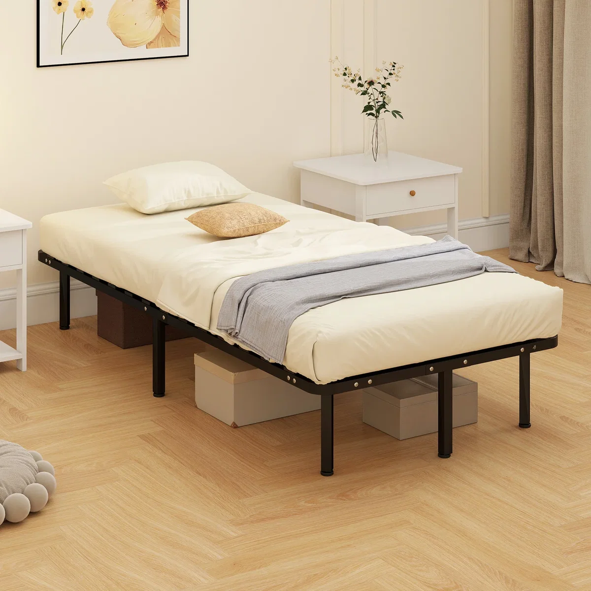HOMCOM 3ft Single Bed Frame, Metal Platform Bed Frame - Black – image 1
