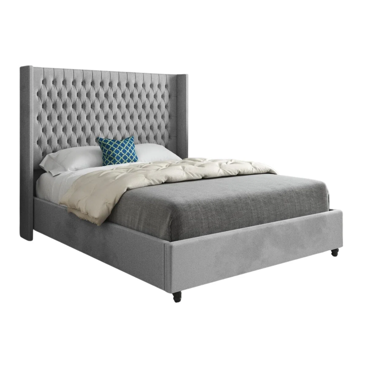 Serenova Soft Velvet Upholstered Straight Winged Bed Frame - Grey / Single