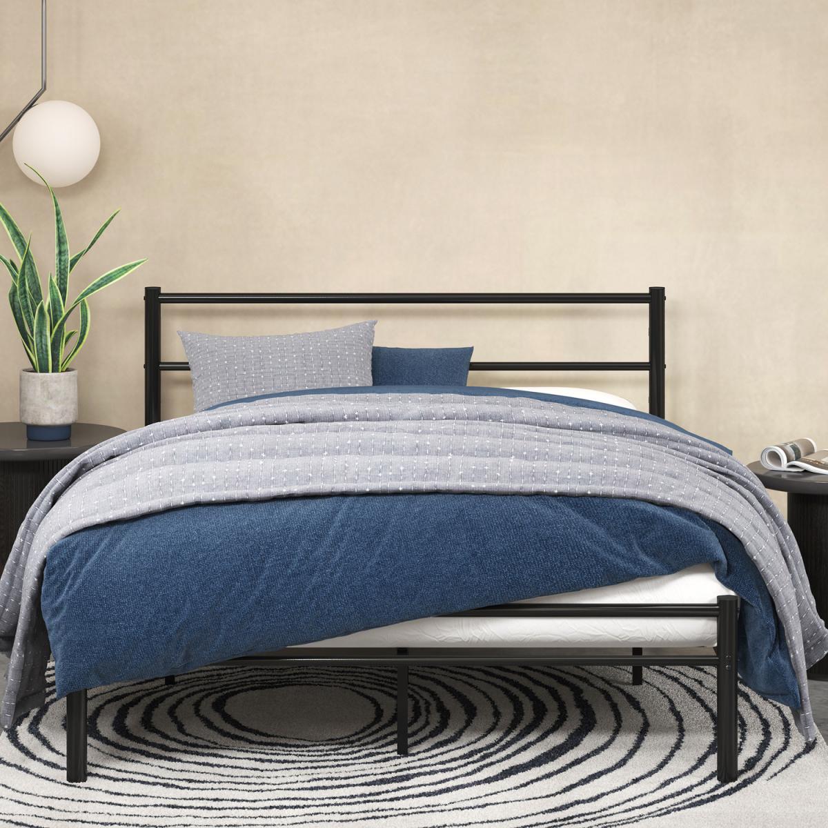 Geraldine Metal Bed Frame with Headboard - Black / 19.6kg