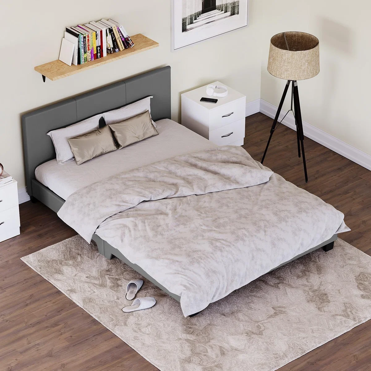 Lisbon Faux Leather Bed - Grey / 142cm / Double
