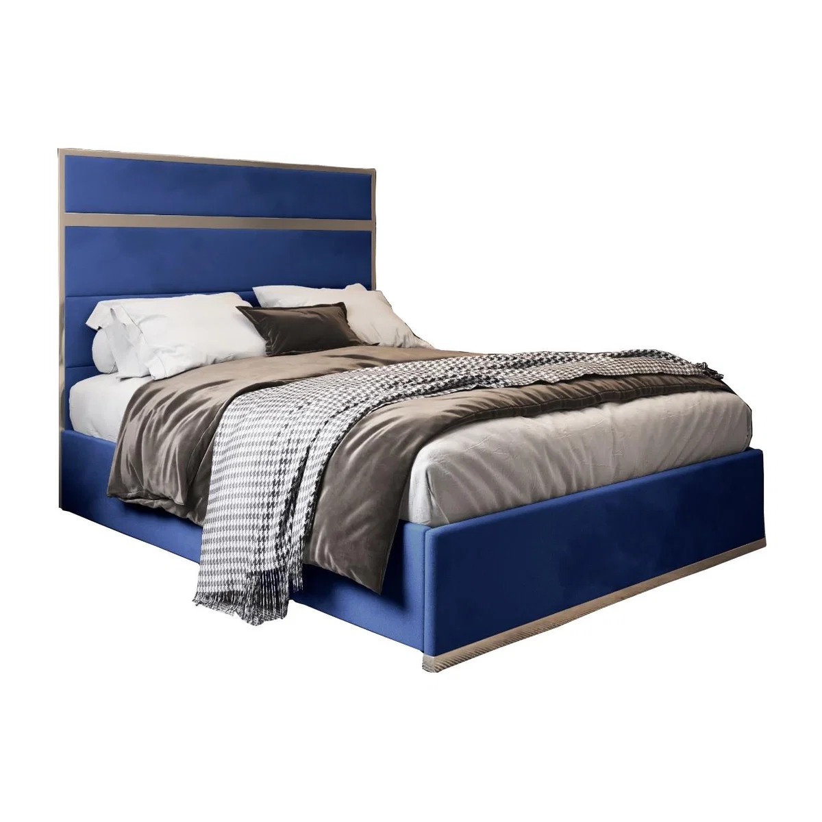 Comfyzone Soft Velvet Upholstered Metal Bed Frame - Blue / King