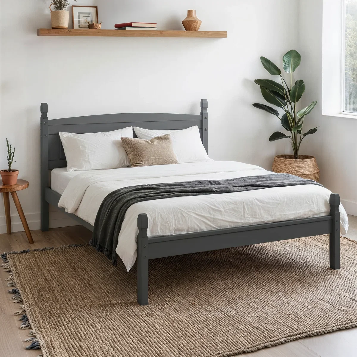 Corona Charcoal 4'6" Low End Double Bed Frame - Distressed Charcoal Wax