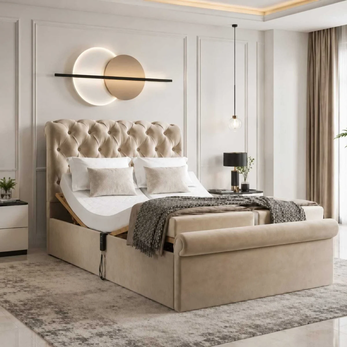 Luxury Electric Adjustable Bed with Chesterfield Headboard & Footboard - Blue / Superking – image 7