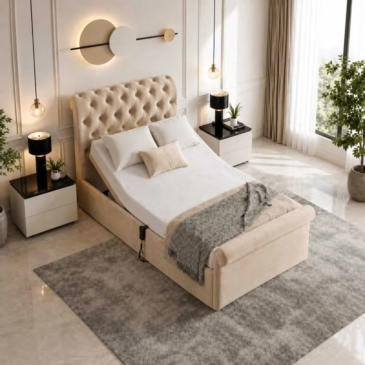Luxury Electric Adjustable Bed with Chesterfield Headboard & Footboard - Blue / Superking – image 8