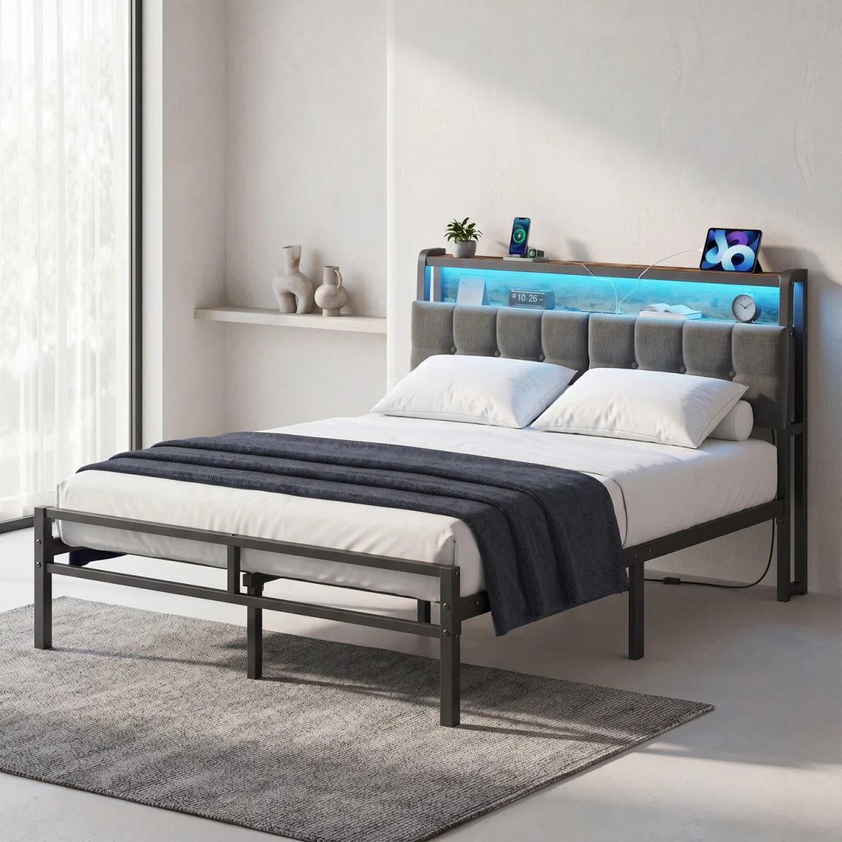 VASAGLE 135 x 190 cm Black Single Metal Bed Frame - Black – image 4