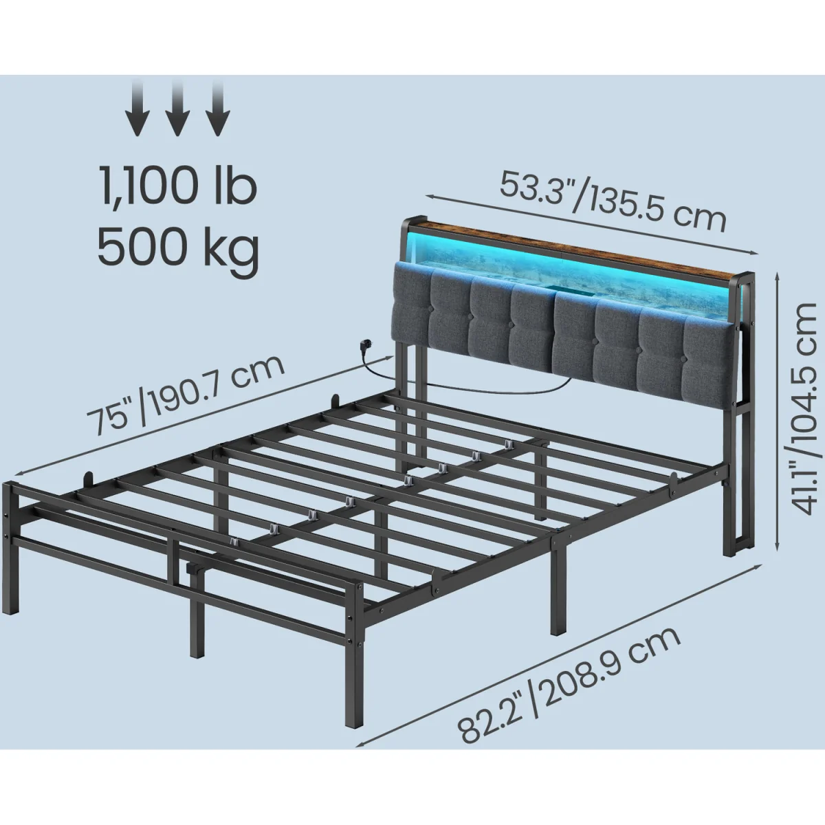 VASAGLE 135 x 190 cm Black Single Metal Bed Frame - Black – image 5
