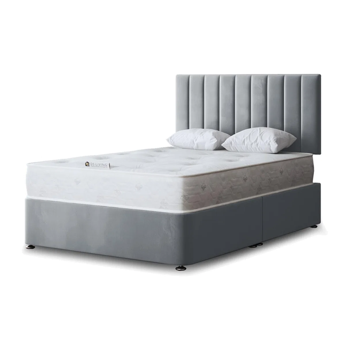 Amelia Upholstered Panel Bed with Headboard - Silver / Small single