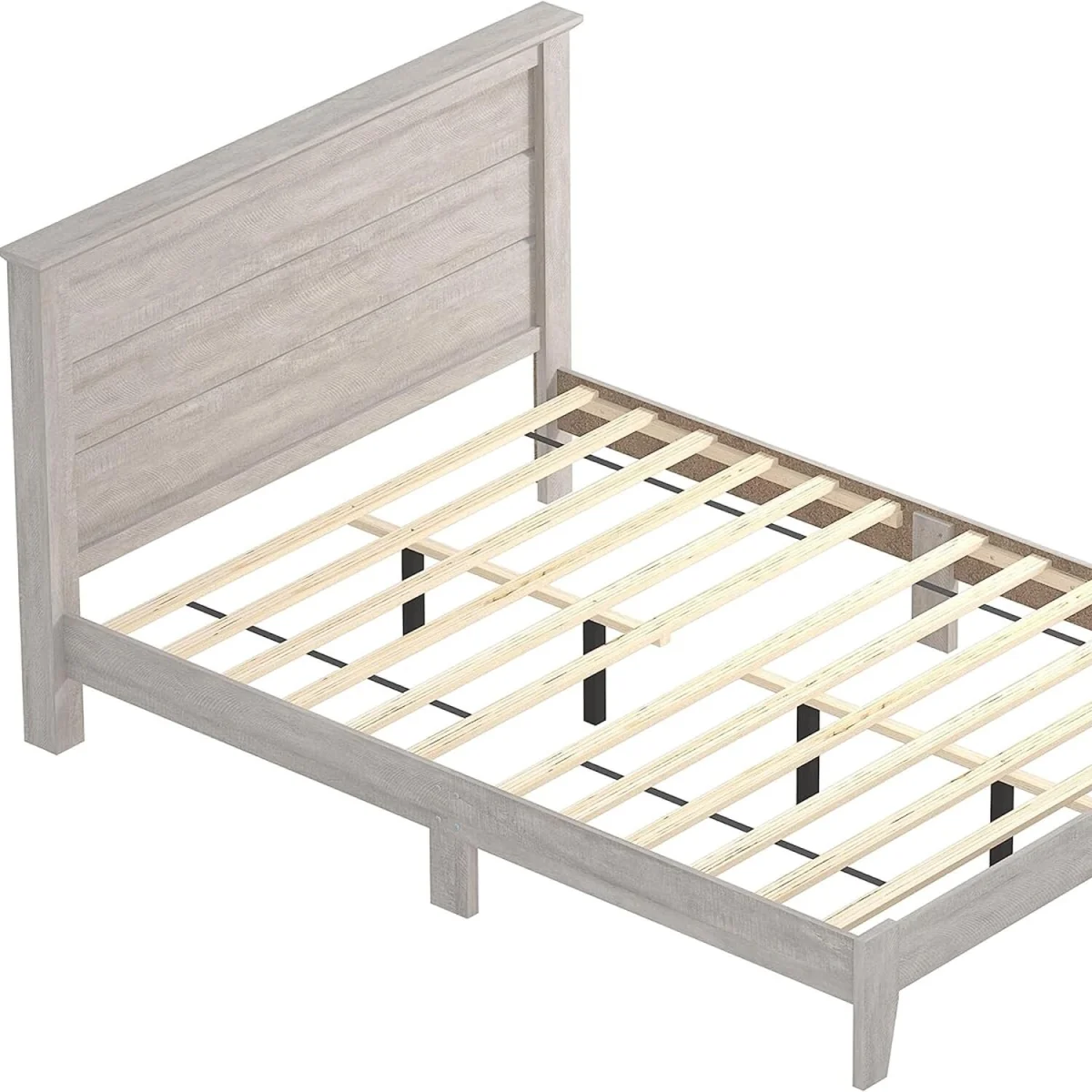 Double Bed Frame with Stylish Wooden Headboard - Grey – image 4