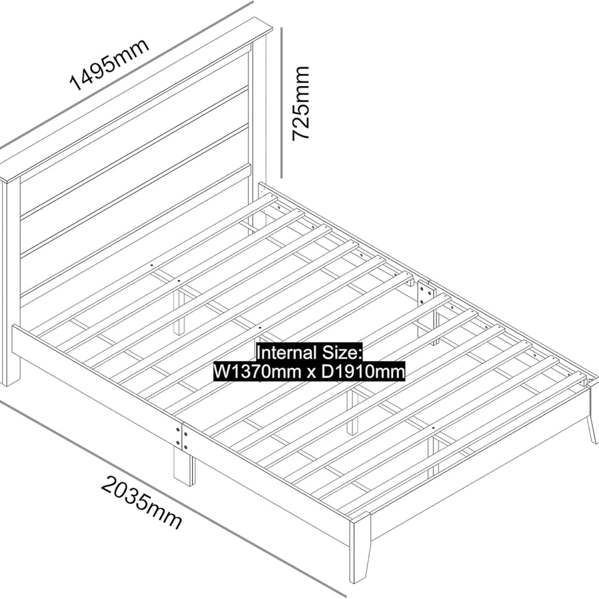 Double Bed Frame with Stylish Wooden Headboard - Grey – image 5